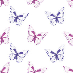 Butterfly seamless pattern vector on isolated white background.