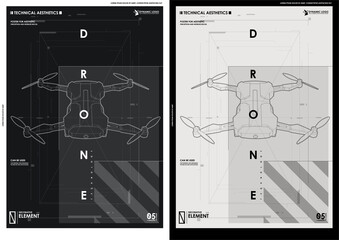 Abstract line and point drone. Vector rendering of 3d. Wire-frame style. Creative template with HUD futuristic elements. © Andrew Derr