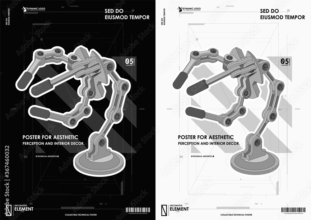 Poster the robot mechanical arm or hand with hud virtual holographic elements. artificial intelligence futu