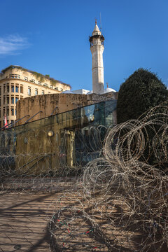 Minaret of Amir Assaf Mosque near Nijmeh Square area in Beirut Central District of Beirut, capital city of Lebanon
