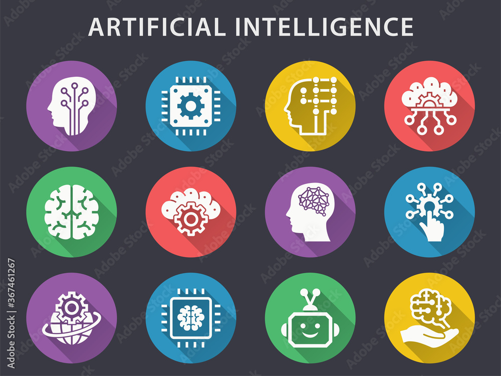 Poster artificial intelligence vector icons set.