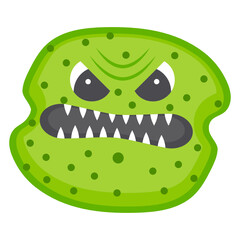 
Amoeba with offended facial expression, flat icon of dirty microorganism 
