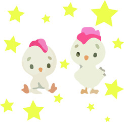A little twin chicken illustration