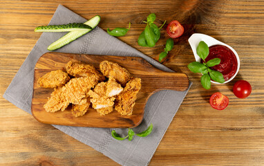 Breaded Fried Chicken Wings, Fingers and Drumstick