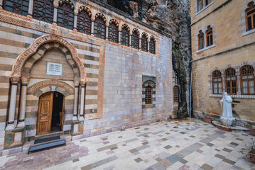 Frontage of a church in Maronite Order Monastery of Qozhaya deticated to St Antohny the Great, located in Qadisha Valley in Lebanon