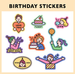 Happy birthday sticker concept. flat design style minimal vector illustration.