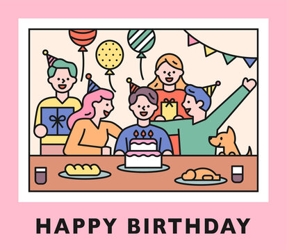 Birthday party pictures. flat design style minimal vector illustration.