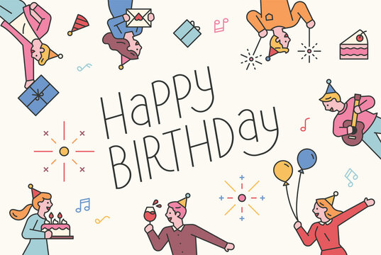 Birthday party friends pattern. Happy birthday card. flat design style minimal vector illustration.