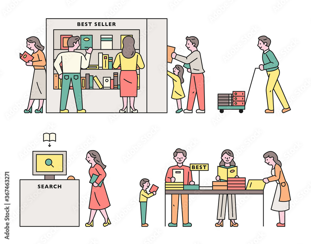 Canvas Prints many customers in bookstore. flat design style minimal vector illustration.
