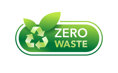 Zero waste emblem - Cradle-to-Cradle reusable technology logo with recycle symbol and green leaves - isolated vector stamp