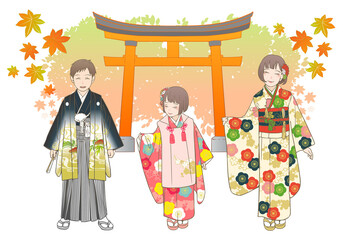 七五三　手描きベクターイラストセット