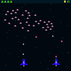 Arcade Retro video game, 8 bit, arcade warships, shooting, map background, vector graphic design illustration. Battles under the stars. Old computer games.