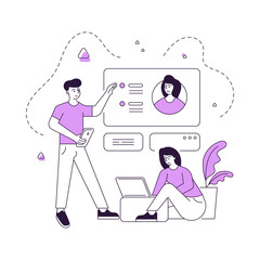 Modern couple browsing social media account together