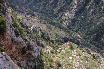 Fototapeta na wymiar On the edge of Kadisha Valley also spelled as Qadisha in Lebanon