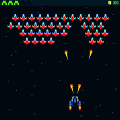 Fototapeta na wymiar Arcade Retro video game, 8 bit, arcade warships, shooting, map background, vector graphic design illustration. Battles under the stars. Old computer games.
