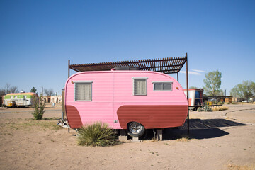 vintage trailer in the desert