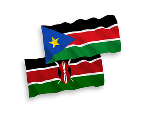Flags of Republic of South Sudan and Kenya on a white background