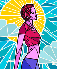 stained glass girl and sky