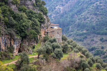 Fototapeta na wymiar The Monastery of Our Lady of Qannoubine, one of the oldest monasteries in the world in Kadisha Valley also spelled as Qadisha in Lebanon