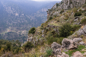 Rocky walls near Blouza village in Kadisha Valley also spelled as Qadisha in Lebanon