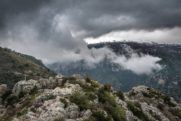 Aerial view from Blouza village Kadisha Valley also spelled as Qadisha in Lebanon
