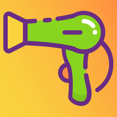 Obraz premium Electronic appliance used in salon for hair drying, hair dryer flat sticker icon 