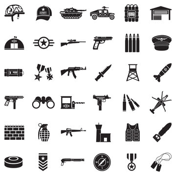 Army Icons. Black Flat Design. Vector Illustration.