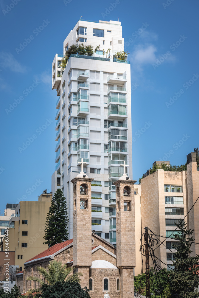 Canvas Prints Modern apartment building and chuech of St Maron in Centre Ville - Beirut Central District, Lebanon