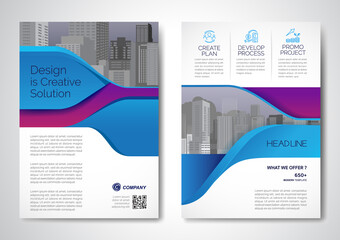 Template vector design for Brochure, AnnualReport, Magazine, Poster, Corporate Presentation, Portfolio, Flyer, infographic, layout modern with blue color size A4, Front and back, Easy to use and edit.