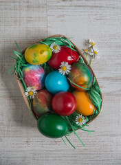 easter eggs on wooden background