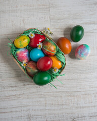 easter eggs on wooden background