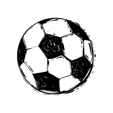 Football soccer ball. Graphic black sketch on white background. Vector illustration.