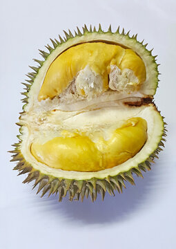 Durian Sarika half on white background