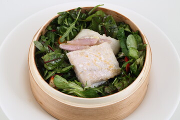 steamed cod with arugula salad