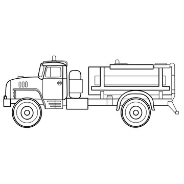 fuel truck car sketch, coloring book, isolated object on white, vector illustration,