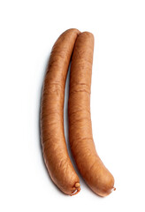 Smoked and steamed medium minced pork sausage isolated on white