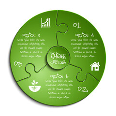 Three sided 3d puzzle presentation infographic template with explanatory text field for business statistics