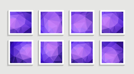 Modern mosaic low poly artwork poster set with simple shape and figure. Abstract minimalist pattern design style for web, banner, business presentation, branding package, fabric print, wallpaper.
