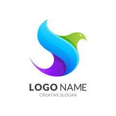 bird logo template, modern 3d logo style in gradient vibrant colors