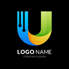 letter u and technology logo template, modern 3d logo style in gradient vibrant colors