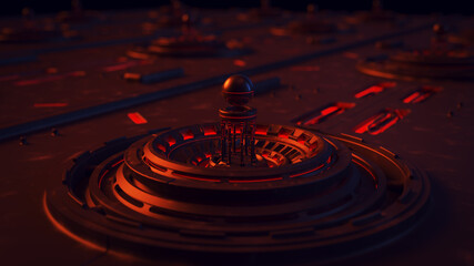 Fototapeta na wymiar Futuristic Micro Technology Concept Orange Blue and Red Wide Shot 3d illustration 3d render 