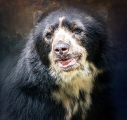close-up Portrait of a black south american spectacled bear