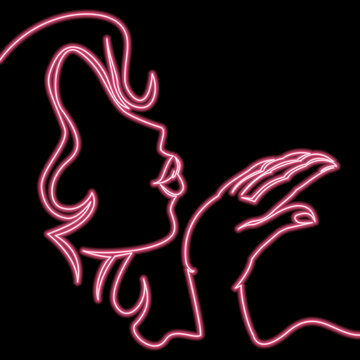 Continuous line drawing Woman blowing a kiss neon
