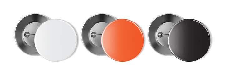 orange, white and black badge isolated on white background mock up 