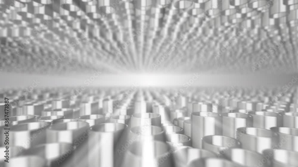 Poster seamless looping 3d animated abstract background with metallic tubes and light
