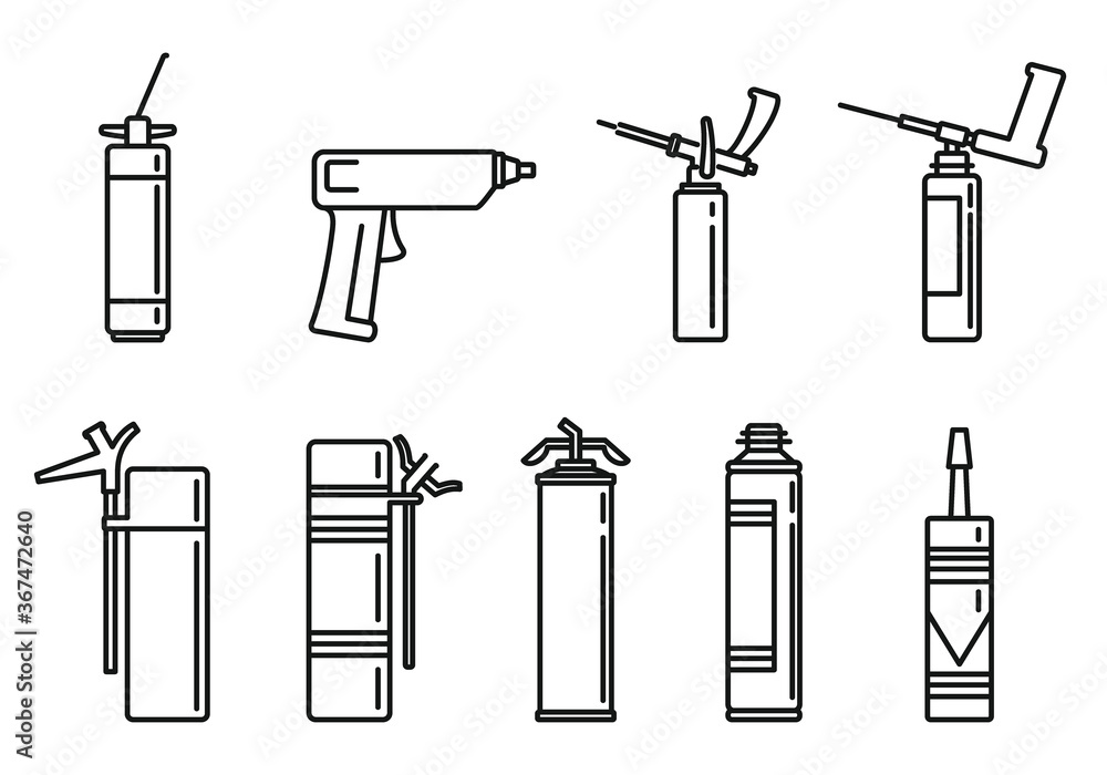 Poster home polyurethane foam icons set. outline set of home polyurethane foam vector icons for web design 