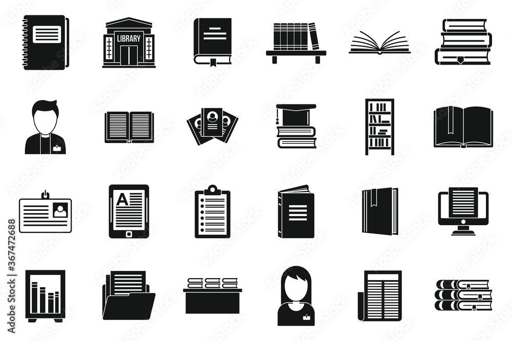 Poster library book icons set. simple set of library book vector icons for web design on white background