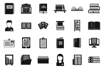 Library book icons set. Simple set of library book vector icons for web design on white background