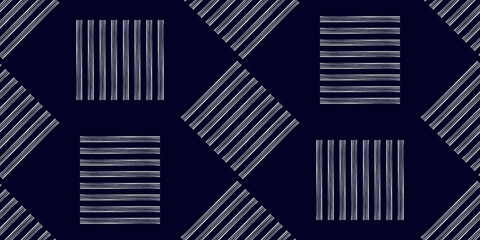 White modern stripes on blue background, seamless pattern hand drawn surface design for home.