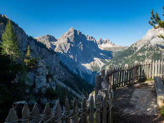 Fototapeta na wymiar Rotwand via ferrata near Sexten in the Dolomites